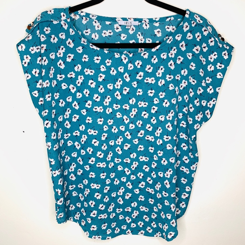 IRIS BLUE FLORAL BLOUSE LARGE